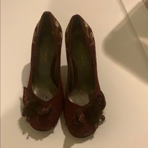 Nine West Maroon Velvet Heels